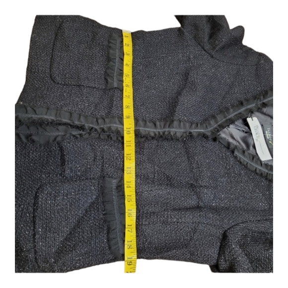 Talbots Tweed wool Boucle Jacket black sparkly lace ruffle fray trim Women's 12 - Picture 12 of 16